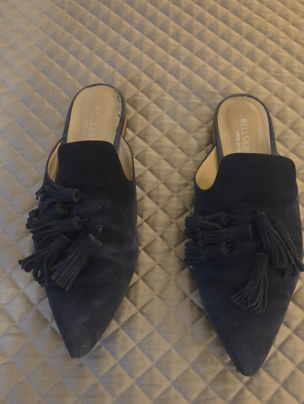 Navy Suede Tassel Pointed-Toe Mule